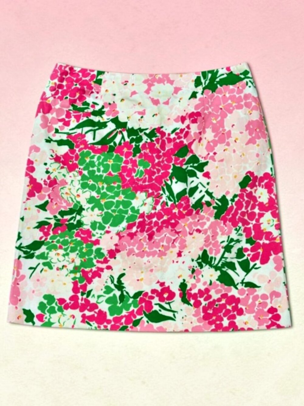 Vintage 90s Lauren Ralph Lauren Skirt 8 Pink Hydrangea Floral Cotton Prep Resort